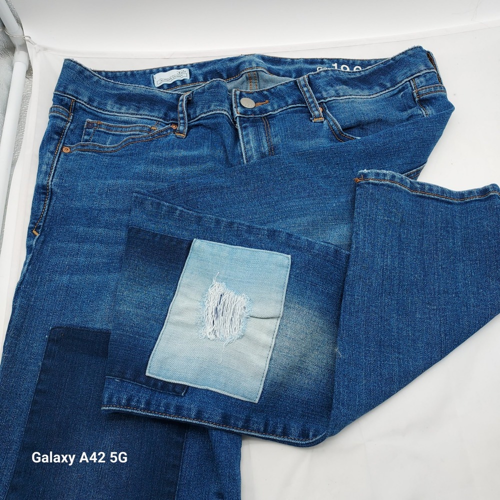 Gap 1969 Always Skinny Patchwork Distressed Indigo Denim Jeans Women‎ 32r
